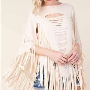 Vocal Poncho! Fringe ! Last one Cream Small